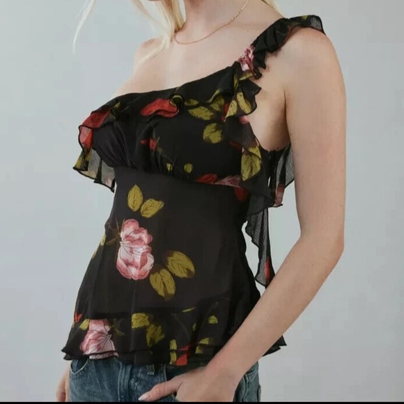 Kimchi Blue Chloe Floral One-Shoulder Ruffle Top - Picture 1 of 3